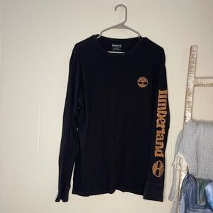 Men’s Timberland Black Long Sleeve Graphic Shirt | Tan Sleeve Writing | Size L